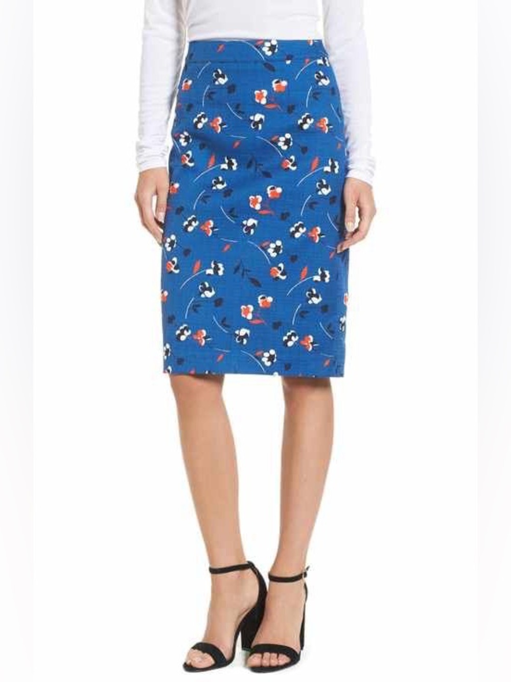 Boden Martha Floral Pencil Skirt in Blue Knee Length